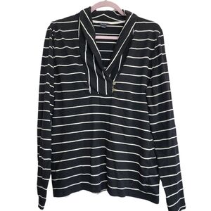 Nautica Shawl Collar Long Sleeve Black & White Striped Knit Women's Shirt Size L